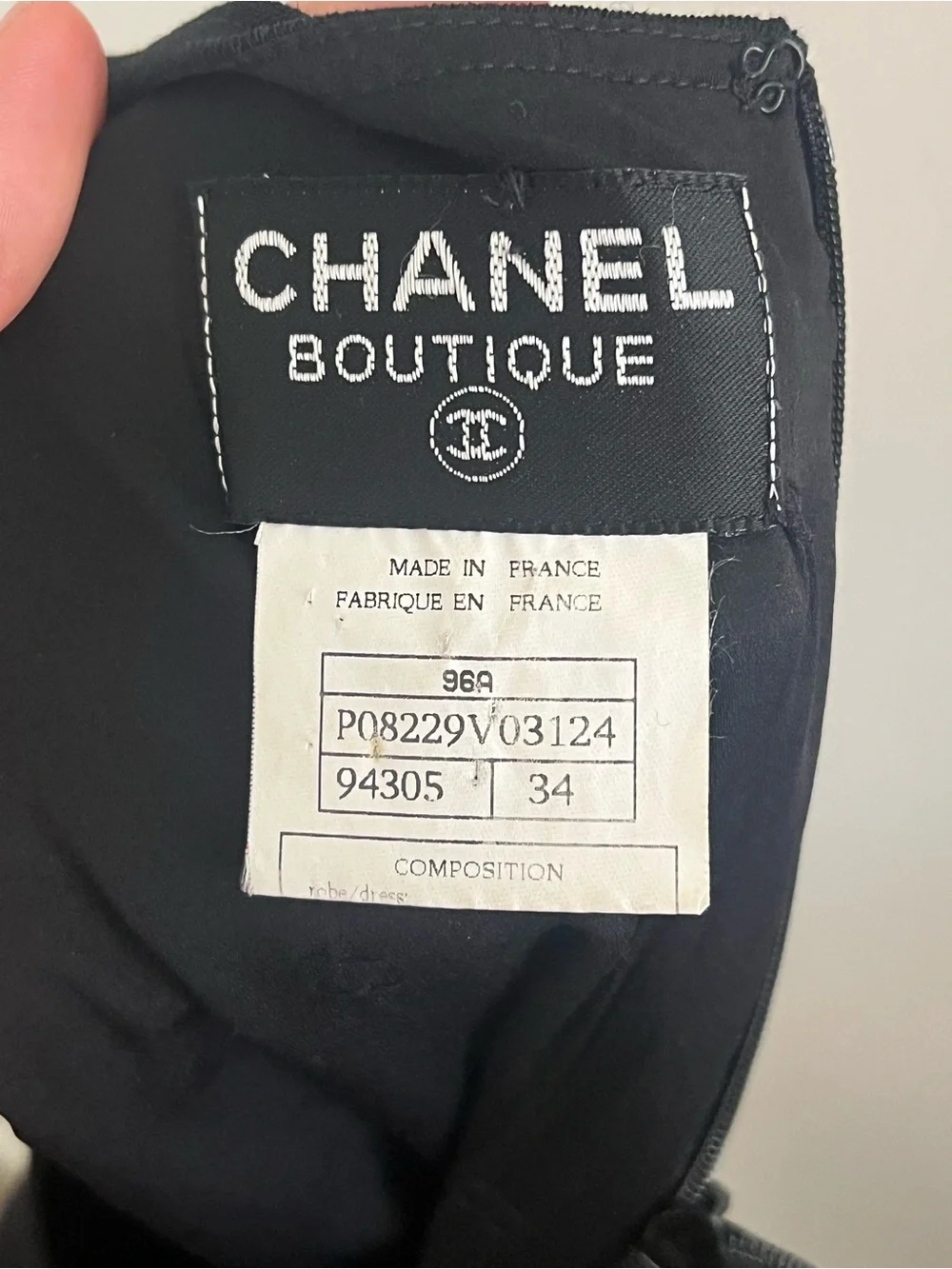 Vintage Chanel Boutique Fall 1996 Black Wool Sheath Dress, FR 34